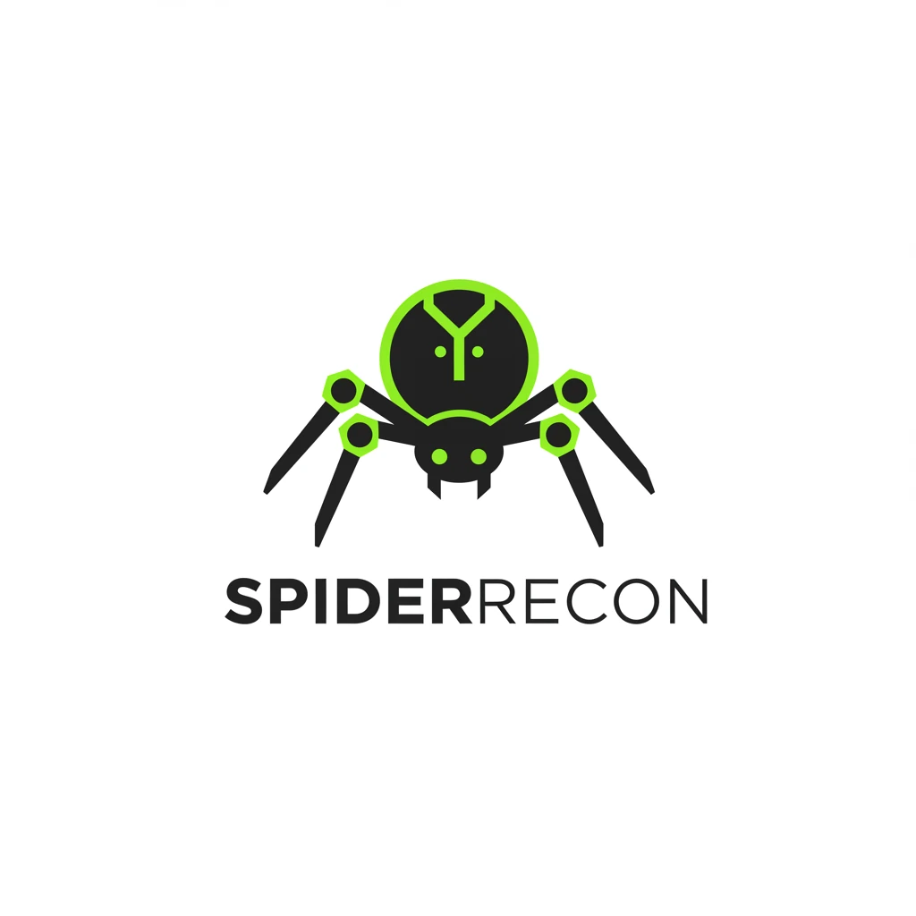A graphic design featuring a red spider web on a black background. The words "SPIDER RECON" are prominently displayed in a bold, stylized font, with small spider illustrations positioned on the web.