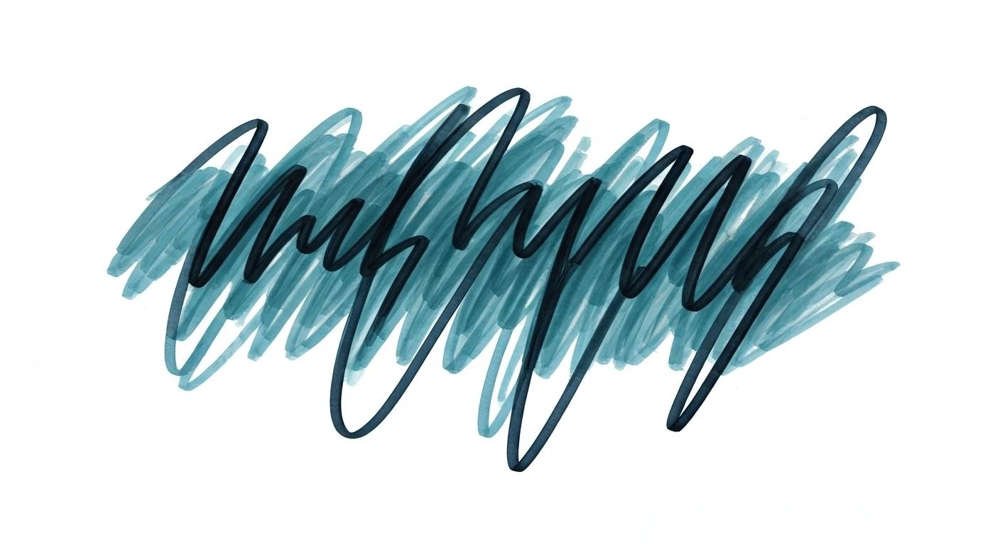 An abstract digital scribble illustration with layered teal strokes and bold black hand-drawn lines over a white background, conveying artistic freedom and modern creative expression.